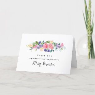 Purple Pink Floral 90th Birthday Photo Thank You Card