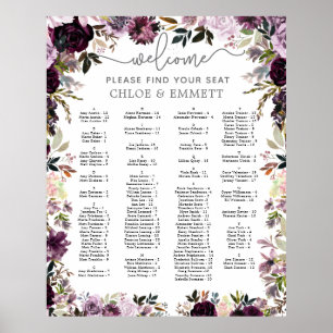 Purple Pink Floral Alphabetical Seating Chart