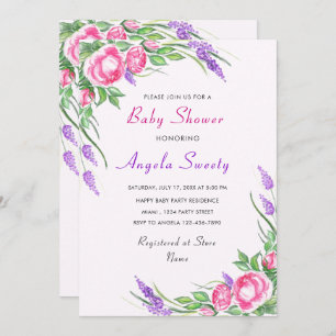 Purple Pink Floral Baby Shower Invitation