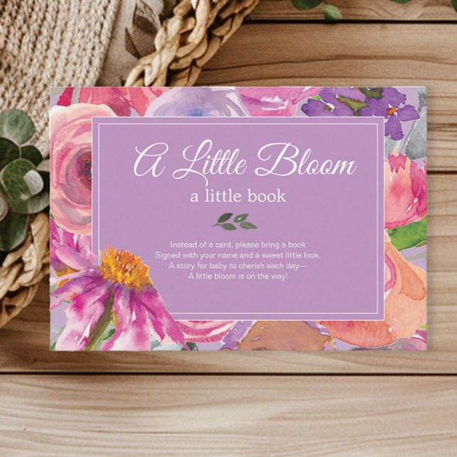 Purple Pink Floral Books for Baby Shower Enclosure Card (Pink and purple watercolor floral "Books for Baby" enclosure card)