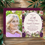 Purple Pink Floral Botanical 60th Birthday Photo Invitation<br><div class="desc">Elegant plum purple and pink vintage watercolor floral and greenery botanical birthday party photo invitation for women. This invitation is designed for a 60th birthday but can be customised for anyone of any age. Contact me for assistance with your customisations or to request additional matching or coordinating Zazzle products for...</div>