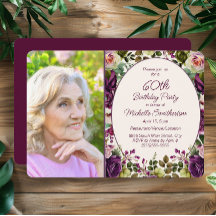Purple Pink Floral Botanical 60th Birthday Photo