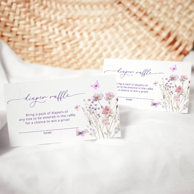 Purple Pink Floral Butterfly Diaper Raffle Ticket Enclosure Card (Creator Uploaded)