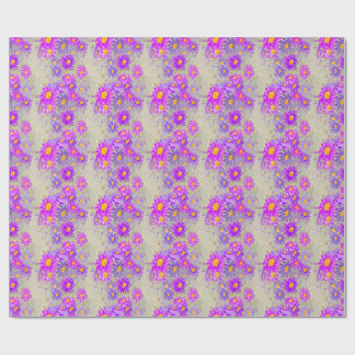 Purple & Pink Floral Daisy Aster Flower Striped Wrapping Paper
