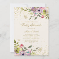 Purple Pink Floral Gold Glitter Butterflies Baby