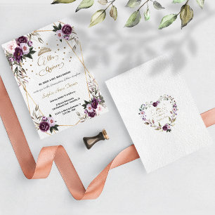 Purple Pink Floral Gold Mis Quince Quinceañera  Invitation