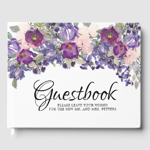 Purple Pink Floral Keepsake Wedding Guest Book