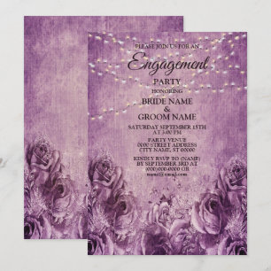 Purple Pink Floral Lilac Vintage Engagement Party Invitation