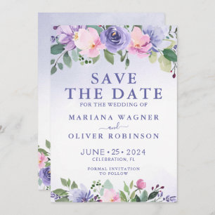 Purple Pink Floral Modern Save the Date Invitation