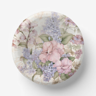 Purple Pink Floral Paper Bowl Plate