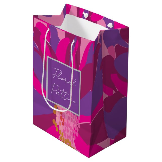 Purple Pink Floral Pattern  Medium Gift Bag (Front Angled)