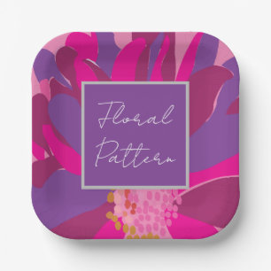 Purple Pink Floral Pattern Party Paper Plate