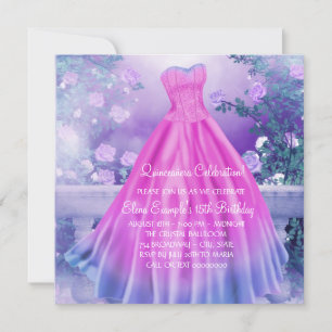 Purple Pink Floral Princess Quinceañera Invitation