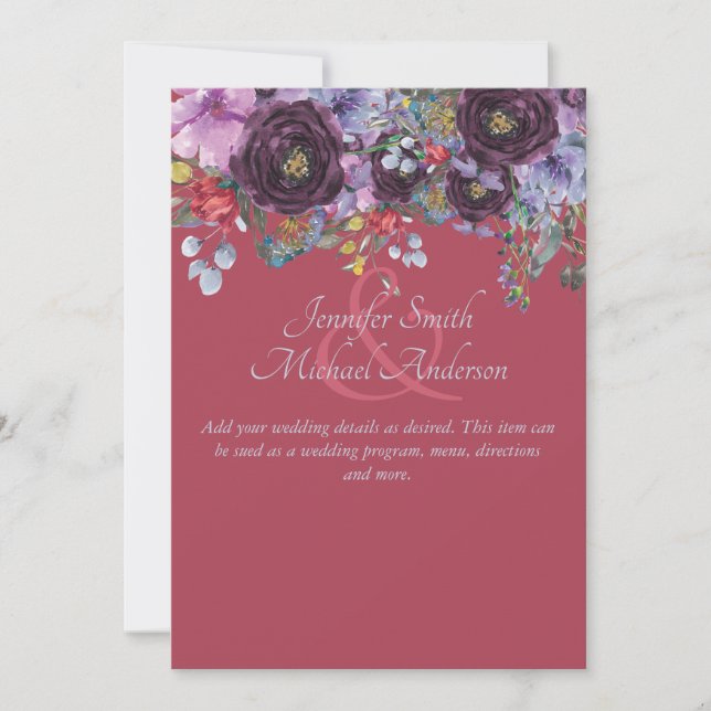Purple Pink Floral Program Menu Details Template (Front)