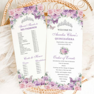 Purple Pink Floral Quinceañera Order of Events  Programme