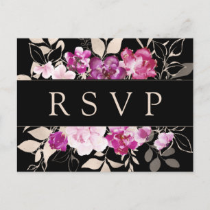 Purple Pink Floral RSVP Postcard with Meal Choice