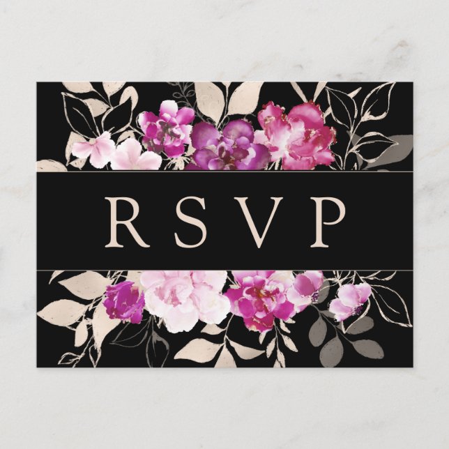 Purple Pink Floral RSVP Postcard with Meal Choice (Front)