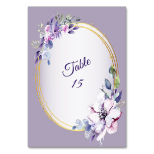 Purple Pink Floral Watercolor Gold Geometric Party Table Number