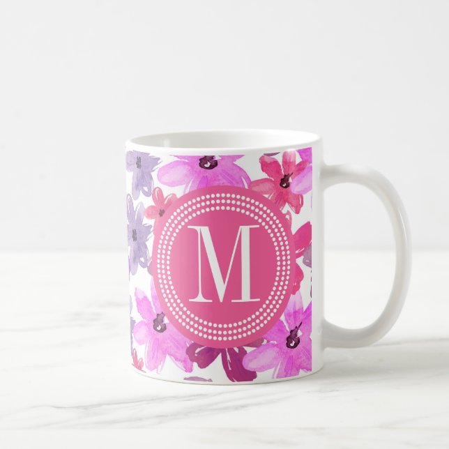 Purple & Pink Floral Watercolor Personalised Coffee Mug (Right)
