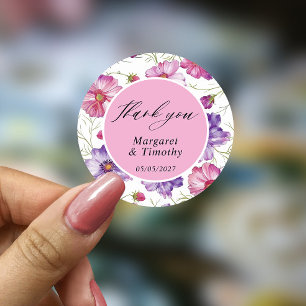  Purple Pink Floral Wedding  Classic Round Sticker