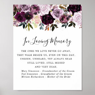 Purple Pink Floral Wedding Memorial Sign