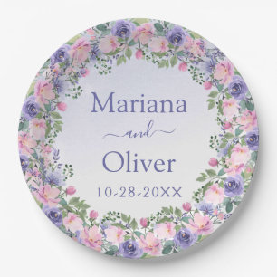Purple Pink Floral Wedding Paper Plate