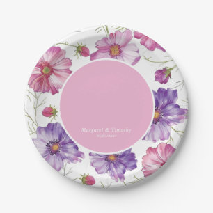 Purple Pink Floral Wedding Paper Plate