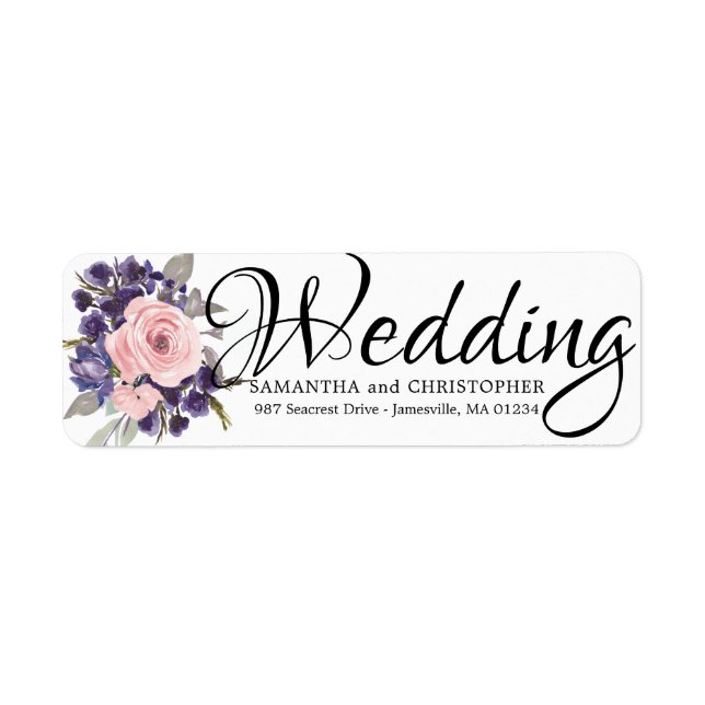 Purple Pink Floral Wedding Return Address Labels (Front)