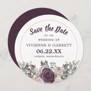 Purple Pink Floral Wedding Round Save the Date Invitation