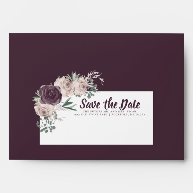 Purple Pink Floral Wedding Save the Date Envelope (Front)