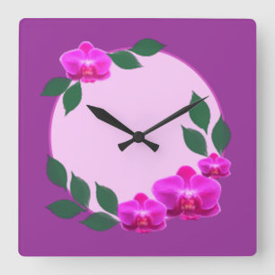 Purple pink flower floral cute nature art square wall clock