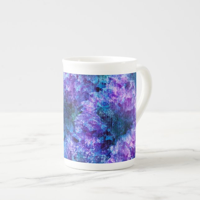 Purple pink flower pattern digital design art bone china mug (Front Right)
