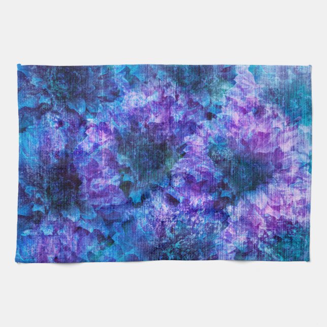 Purple pink flower pattern digital design art tea towel (Horizontal)