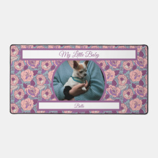 Purple Pink Flowers & banners with name/phrase Desk Mat