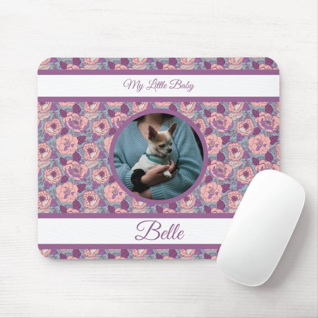 Purple Pink Flowers & banners with name/phrase  Mouse Pad (With Mouse)