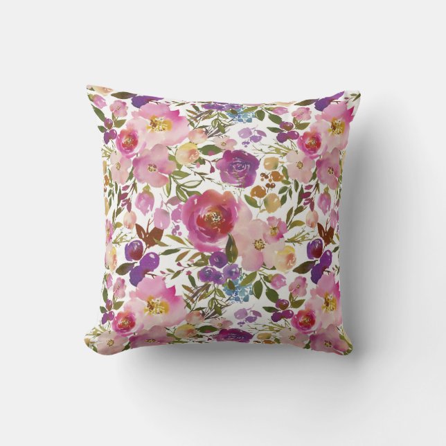 Purple & Pink Flowers Decorative Throw Pillow (Front)