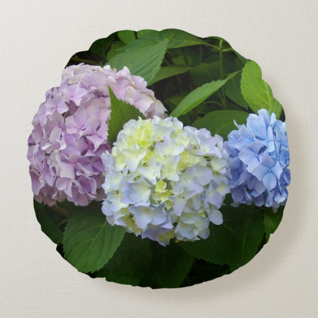Purple pink flowers elegant Hydrangeas Round Cushion (Front)