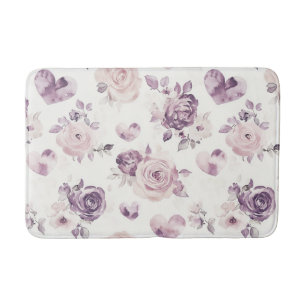 Purple Pink Flowers & Hearts   Bath Mat