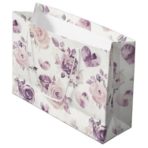 Purple Pink Flowers & Hearts Bridal Shower Large Gift Bag
