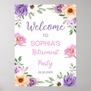 Purple pink flowers Retirement Party Welcome Sign