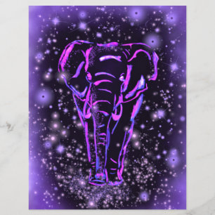Purple Pink Flyer Elephant Walking At Starry Night
