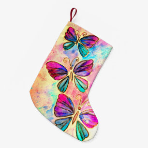 Purple Pink Flying Butterflies Christmas Stocking