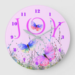 Purple Pink Flying Butterflies Clock - Spring Joy