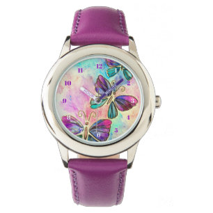Purple Pink Flying Butterflies Watch