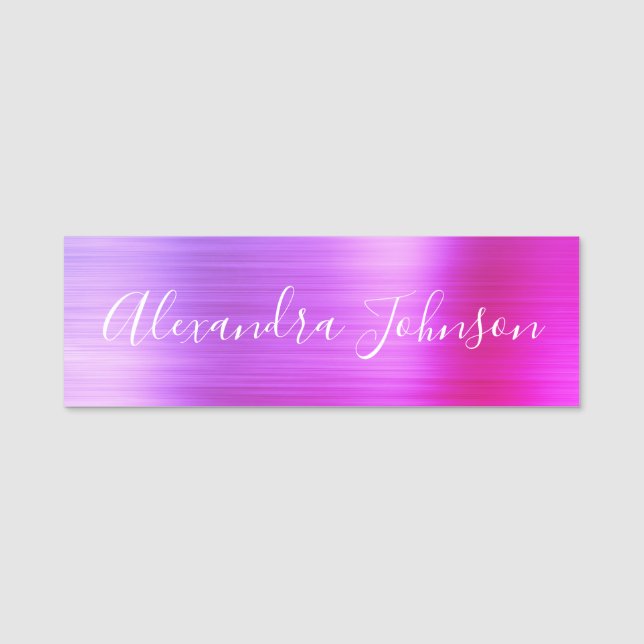 Purple Pink Foil Modern Professional Name Tag (Front)