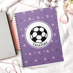 Purple Pink Football Soccer Girl Name Personalised Notebook