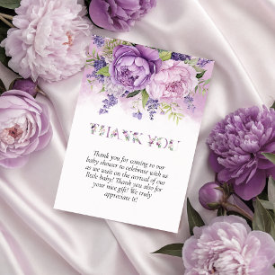 Purple & Pink Garden Flowers Girl Baby Shower Thank You Card