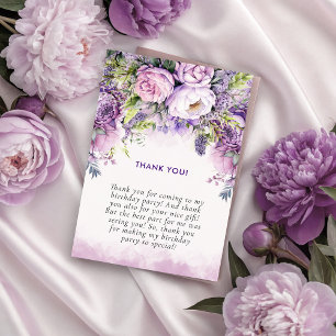 Purple & Pink Garden Flowers Girl Birthday Thank You Card