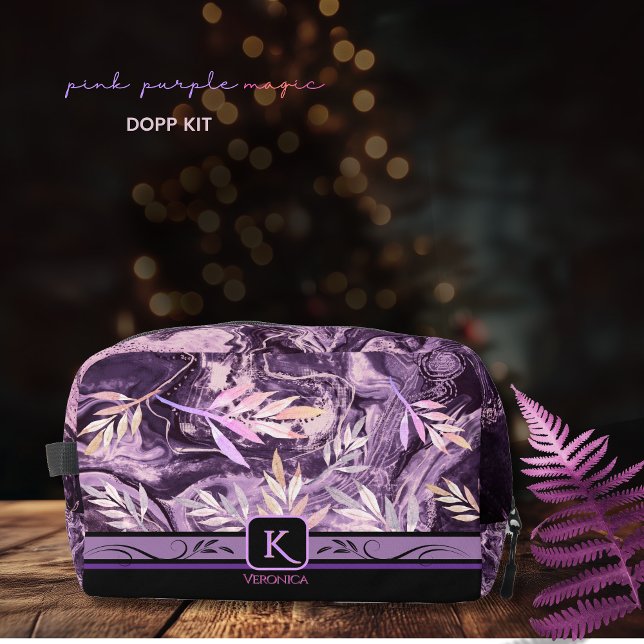 Purple Pink Gemstone Modern Monogram Dopp Kit (Purple Pink Gemstone Modern Monogram Dopp Kit)