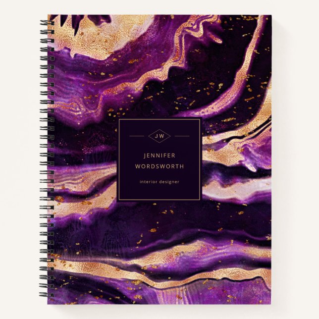 Purple Pink Geode Modern Abstract Black Agate Notebook (Front)
